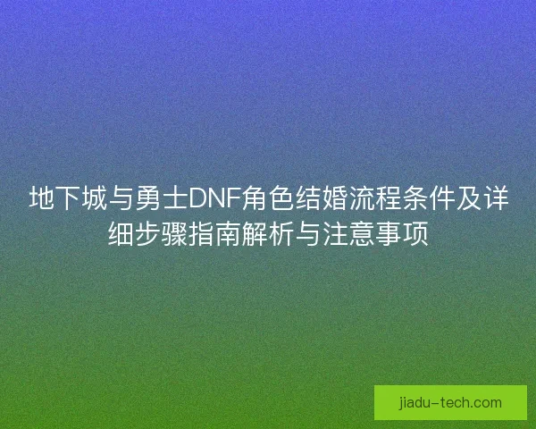 地下城与勇士DNF角色结婚流程条件及详细步骤指南解析与注意事项